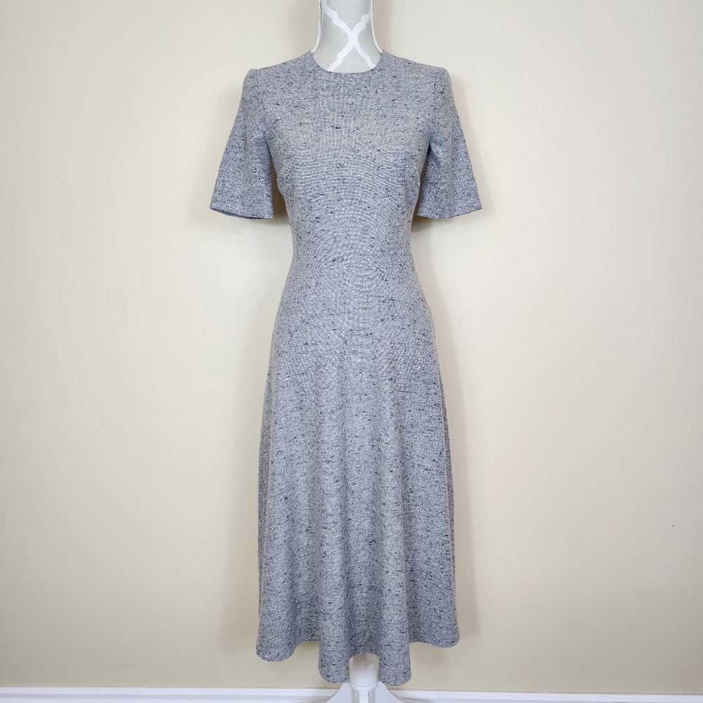 ZARA Speckled Mulberry Silk Wool Midi Dress Gray Woven A-line Dress XS - Picture 1 of 15